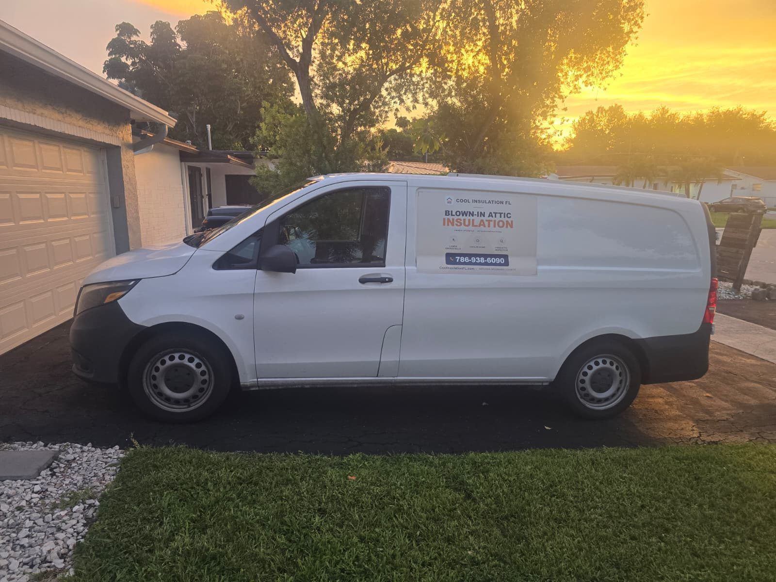 Cool Insulation FL van with blown-in attic insulation sign, serving Broward County